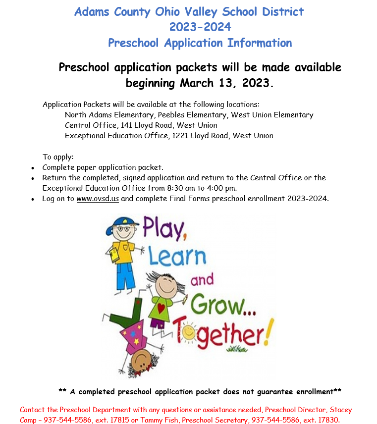 Preschool Application 2023
