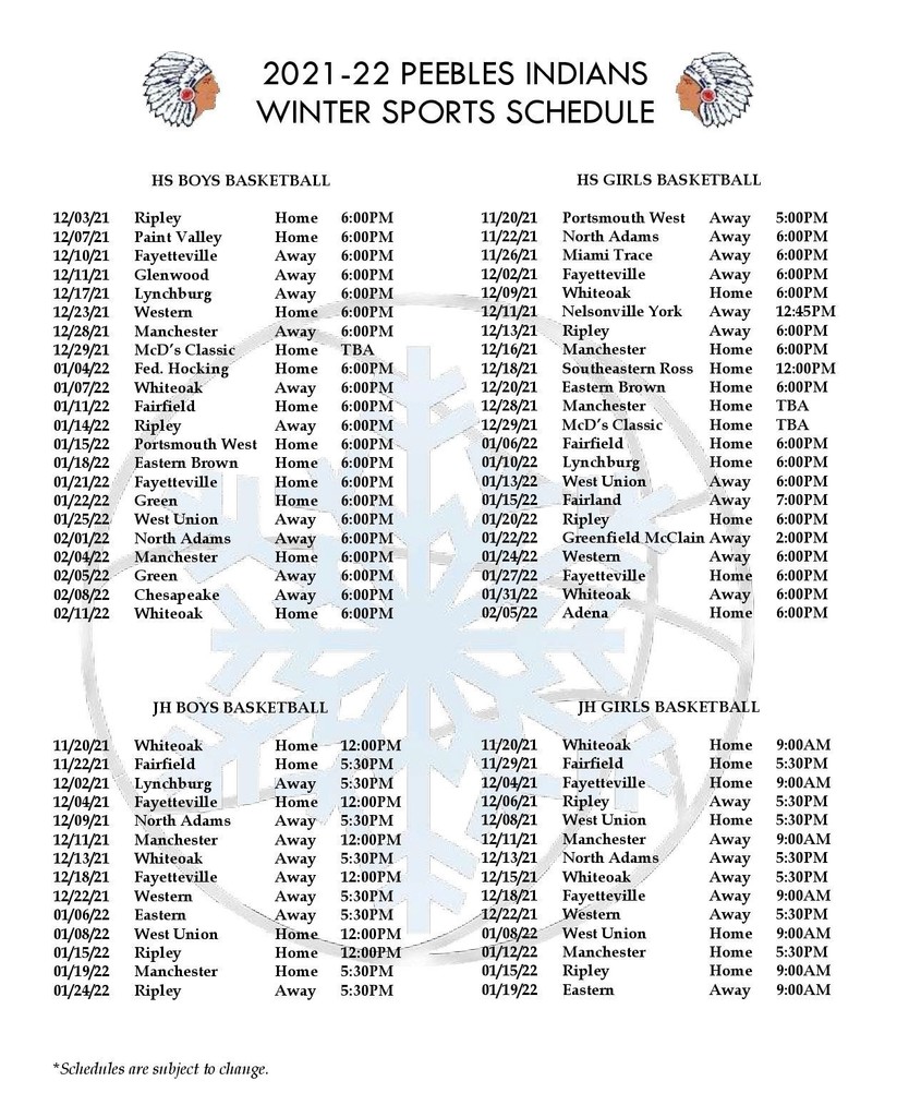 2021-22 Winter Sports Schedule