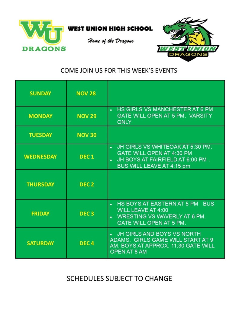 WUHS events this week