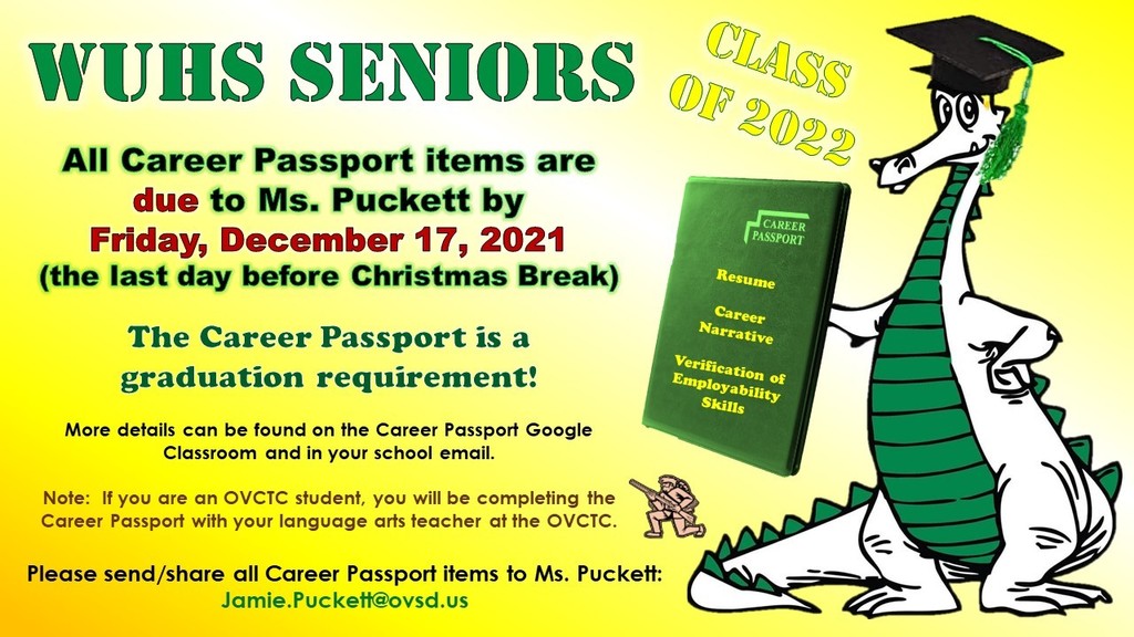 WUHS senior career passports are due by 12/17/21