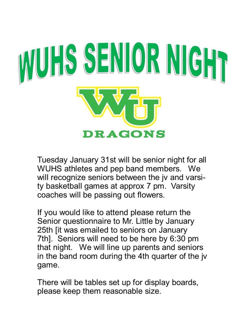 WUHS Senior night January 31st