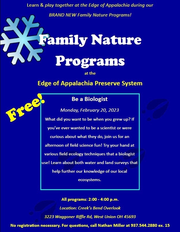 The Edge of Appalachia Preserve System is hosting a family nature program on February 20th.