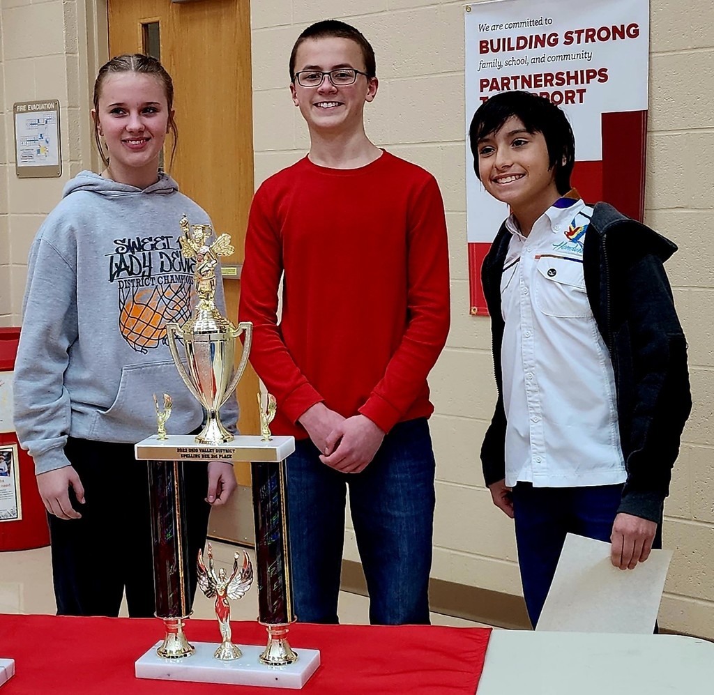  District Spelling Bee Winners  1st place- Eros Dunkin NAES 2nd place- Lilly Ann Parker NAHS 3rd place- Calen Vogler PHS